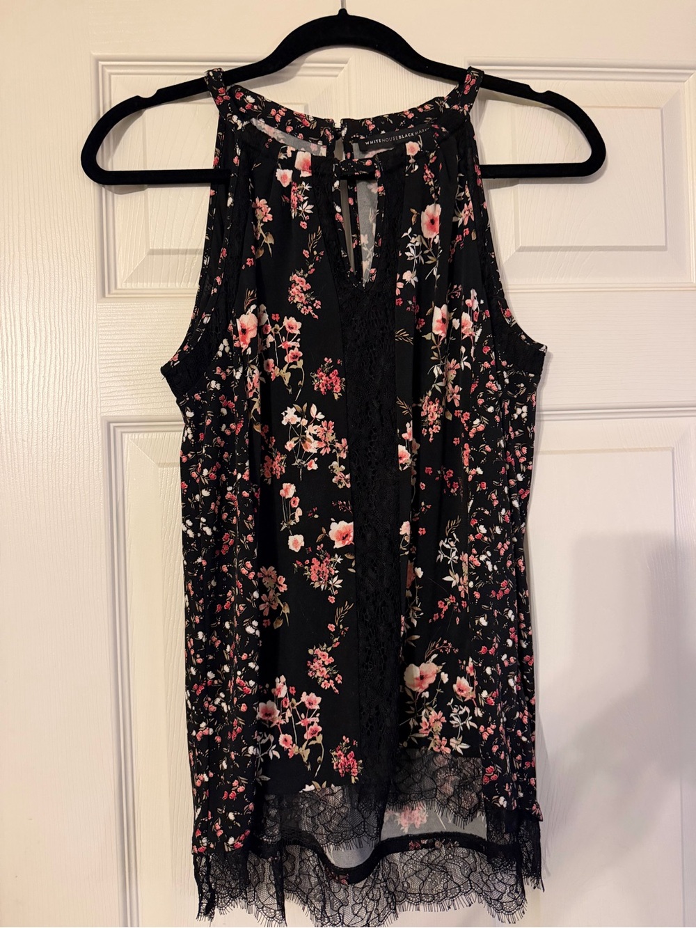 White House Black Market Black Floral Lace-Trim Halter Camisole